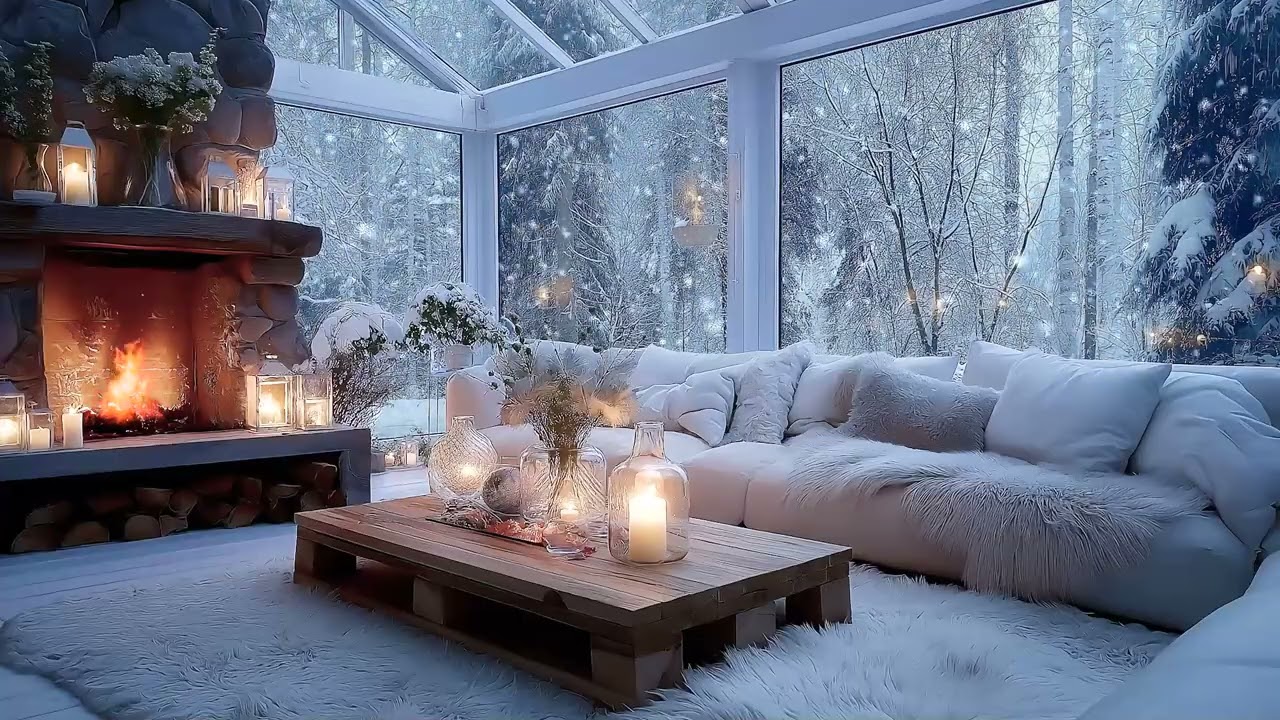 Soft Piano for Anxiety Relief and Deep Sleep, Warm Fireplace and Quiet Snowfall Comfort Room Night