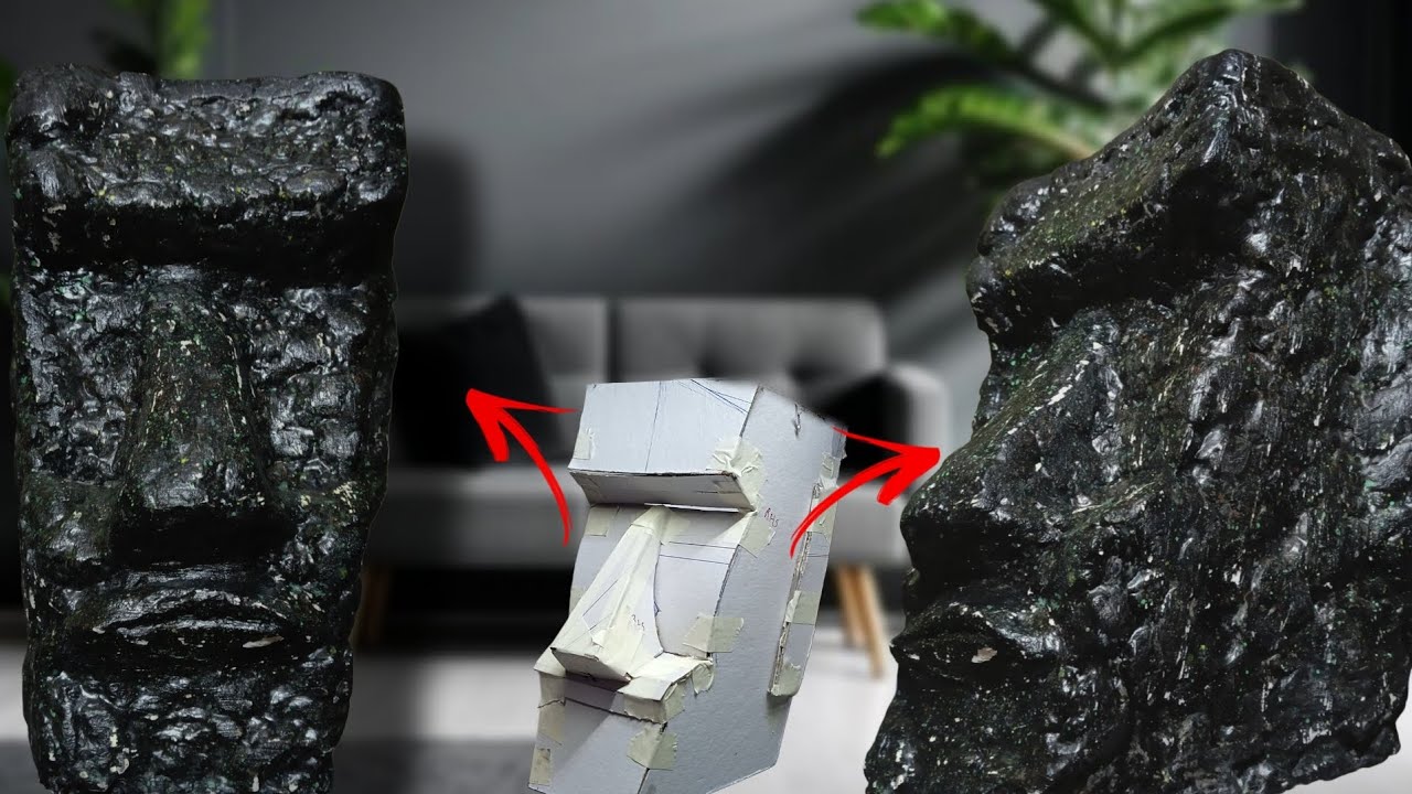 Moai making for home decoration using paper mache clay #papermache #cardboardcraft  #diy