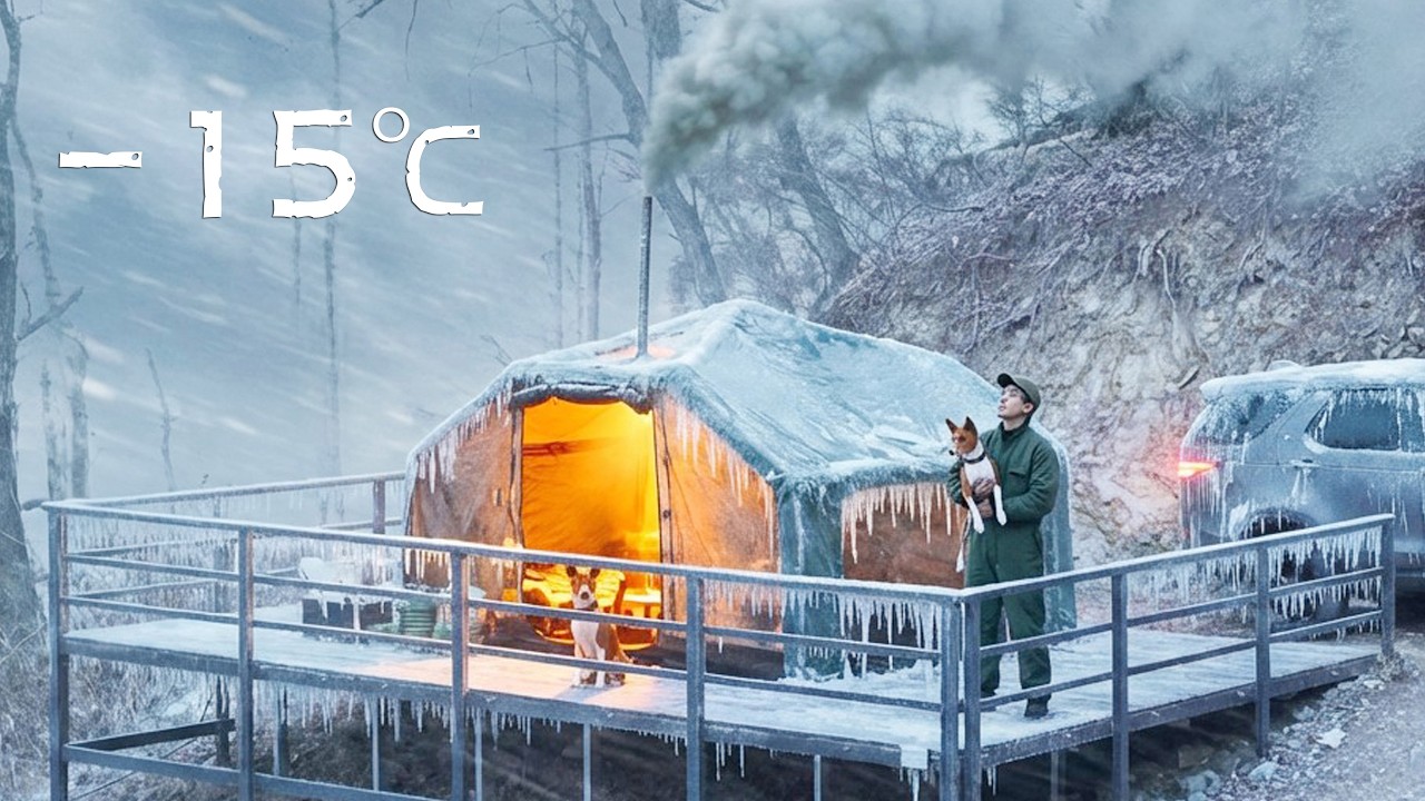Скрытый замёрзший лес при -15°C ❄️ | Уютный кемпинг в надувной палатке с моей собакой 🔥 ASMR