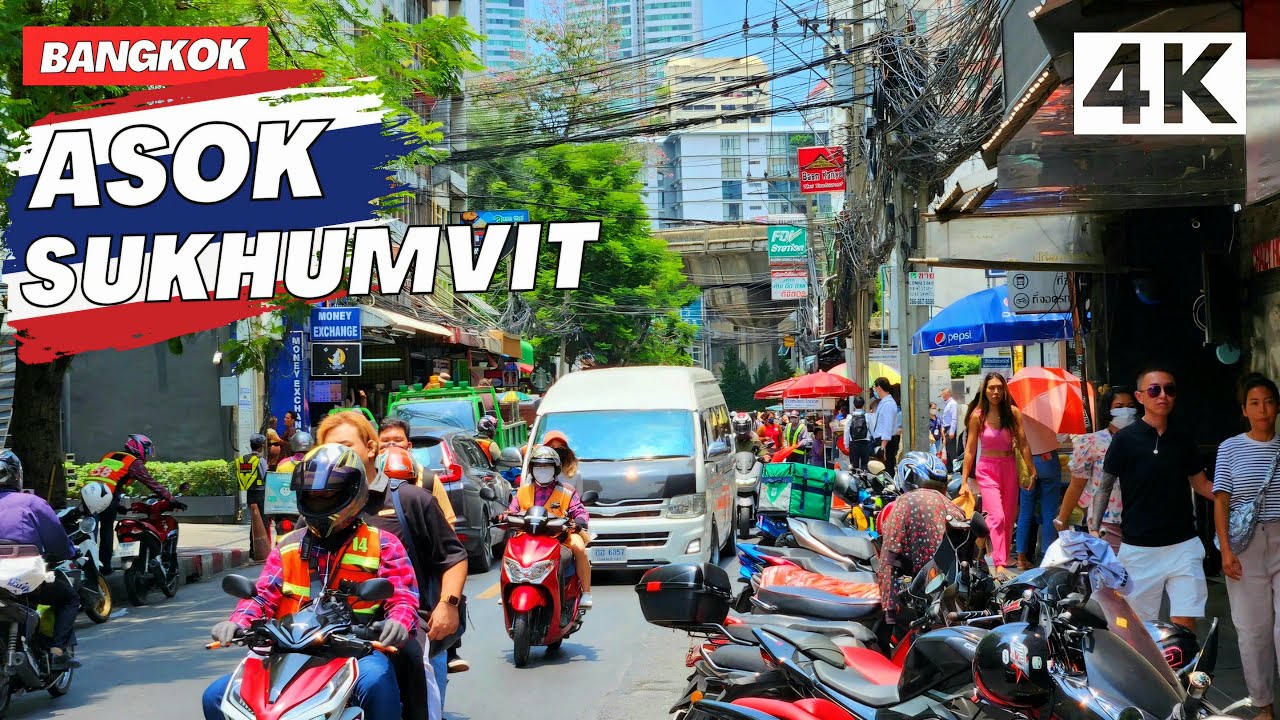 [4K] Asok Sukhumvit Area Bangkok 🇹🇭 Walking Tour (ASMR - Binaural City Sounds)