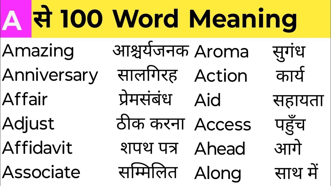 A से 100 Word Meaning! Word Meaning Starting With Letter A! A से Word Meaning! Word Meaning!