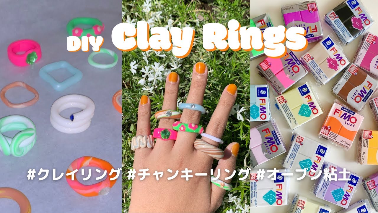 簡単！クレイリングの作り方 / オーブン粘土 / FIMO / 日本語 / DIY Chunky Clay Rings
