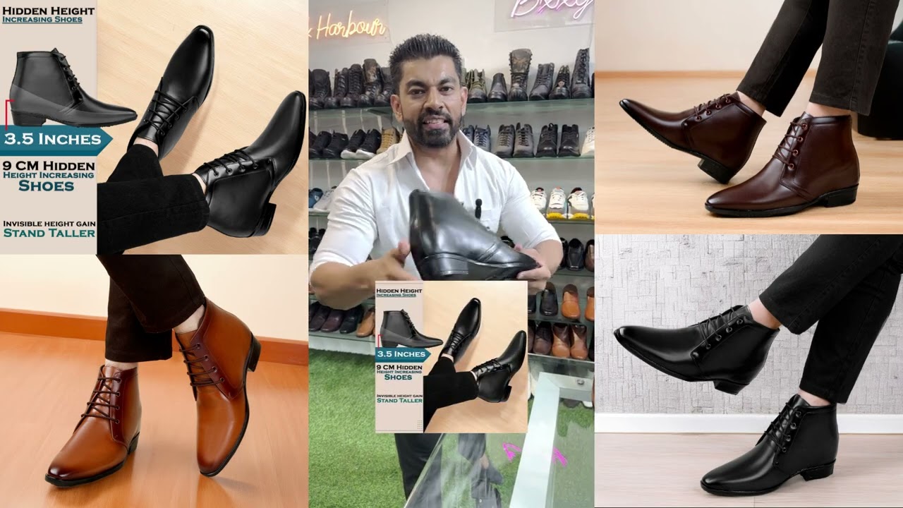 Men's stylish boots, feature a hidden heel that adds 3.5 inches to your height