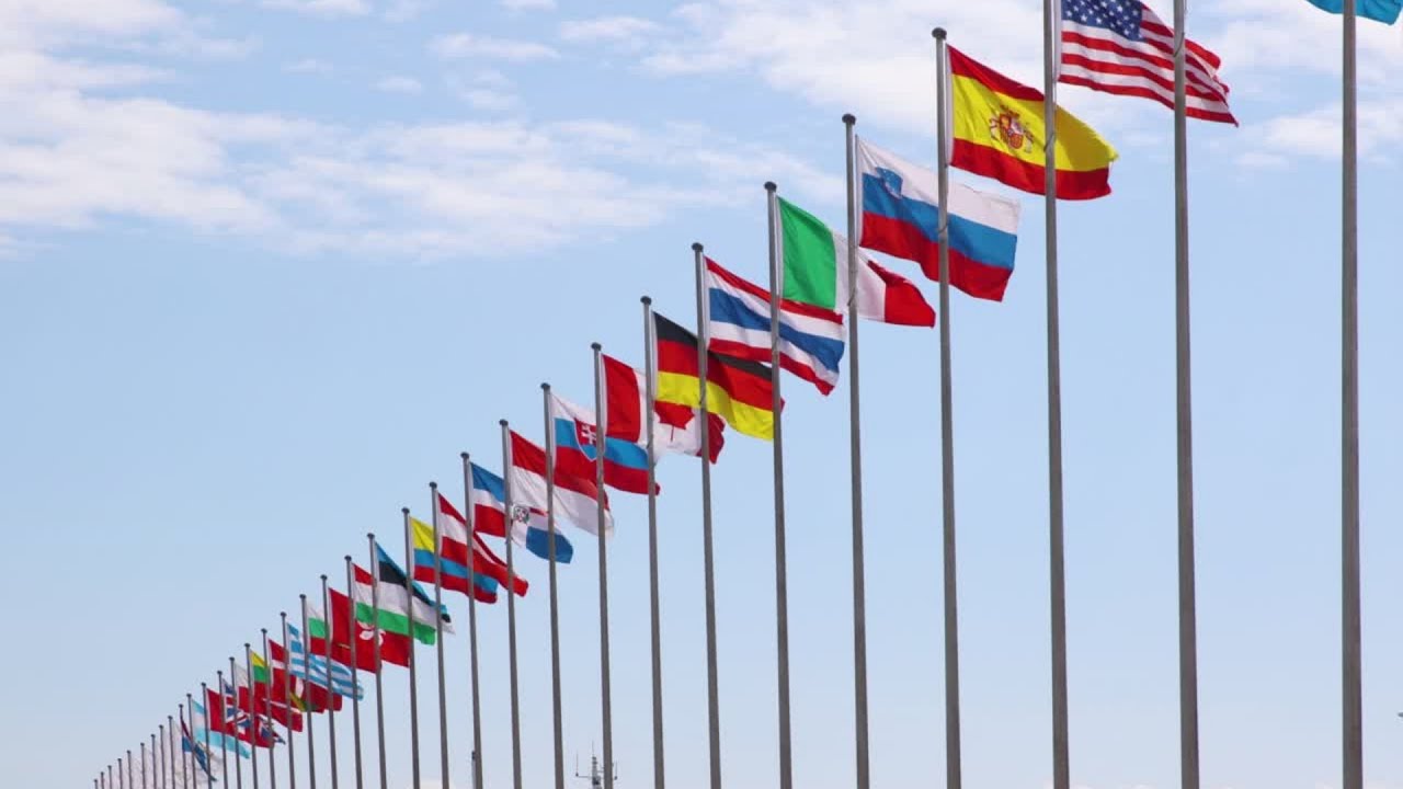 flags flowing in the sky