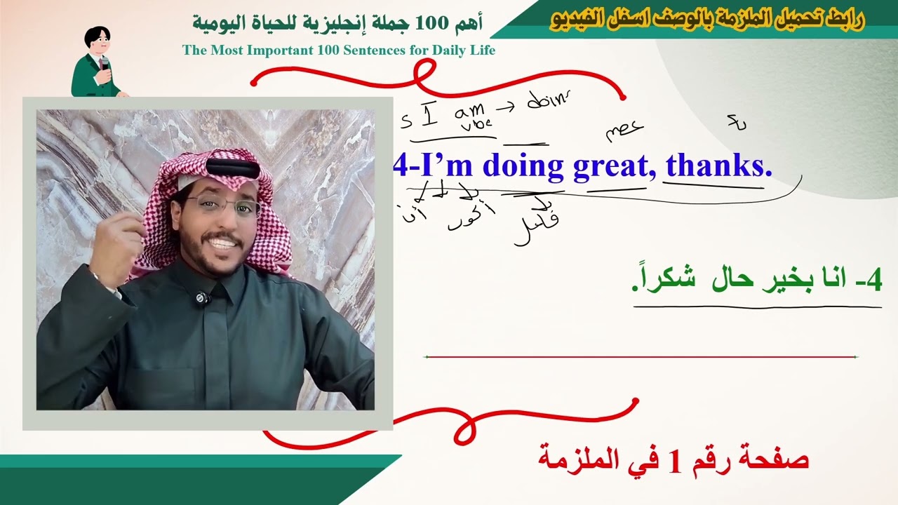 1- أهم 100 جملة في اللغة الانجليزية   الفيديو الاول