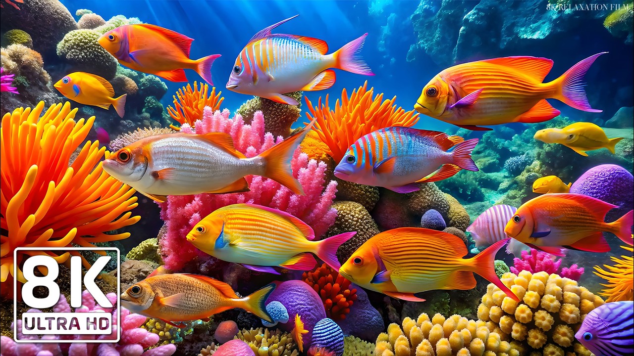 Aquarium 8K (ULTRA HD) 🐠 Beautiful Coral Reef Fish & Jellyfish - Soothing Sleep Music #3