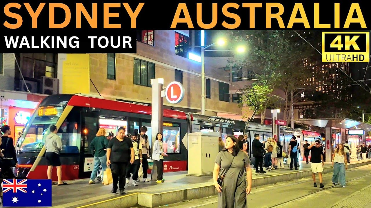 Sydney Australia Virtual Walking Tour - Night Walk | 4K HDR