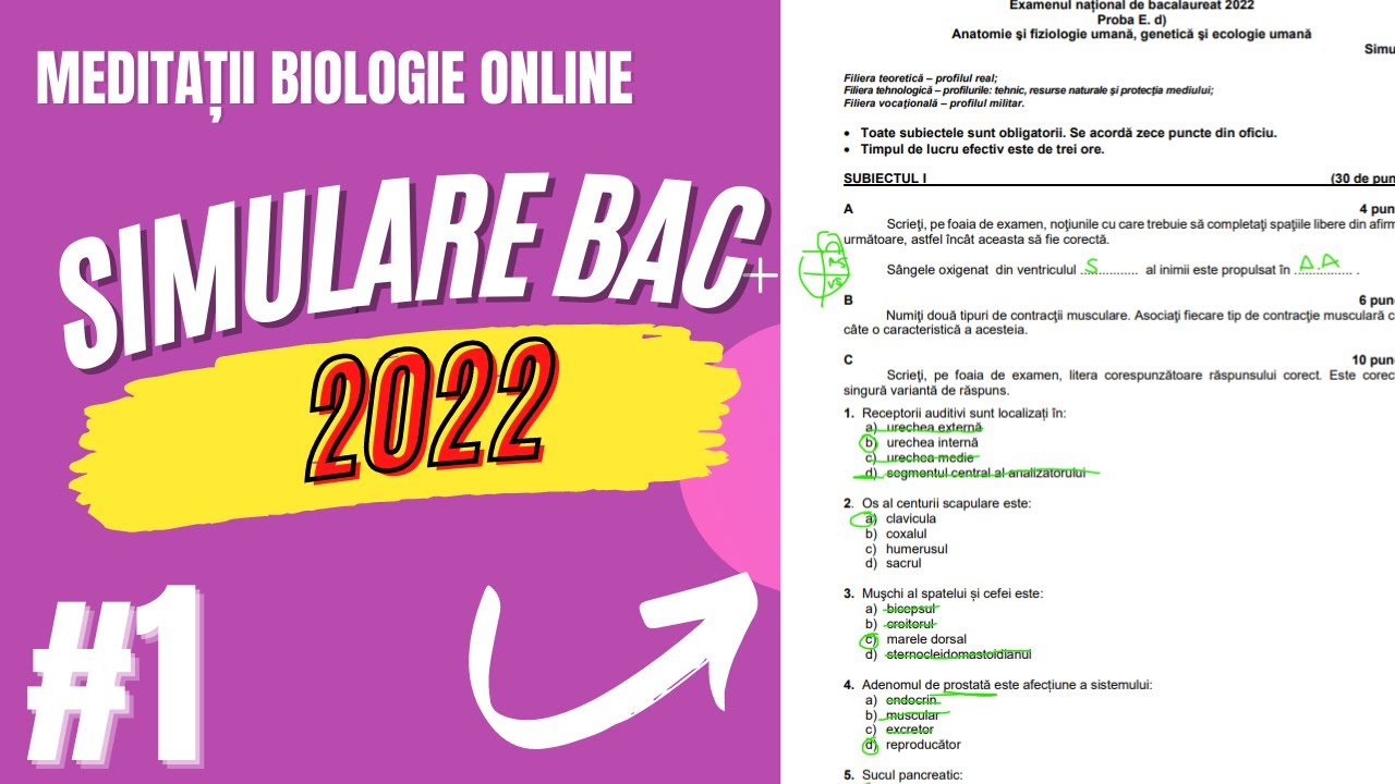 SIMULARE BACALAUREAT BIOLOGIE 2022 -ANATOMIE, GENETICĂ, ECOLOGIE PARTEA 1
