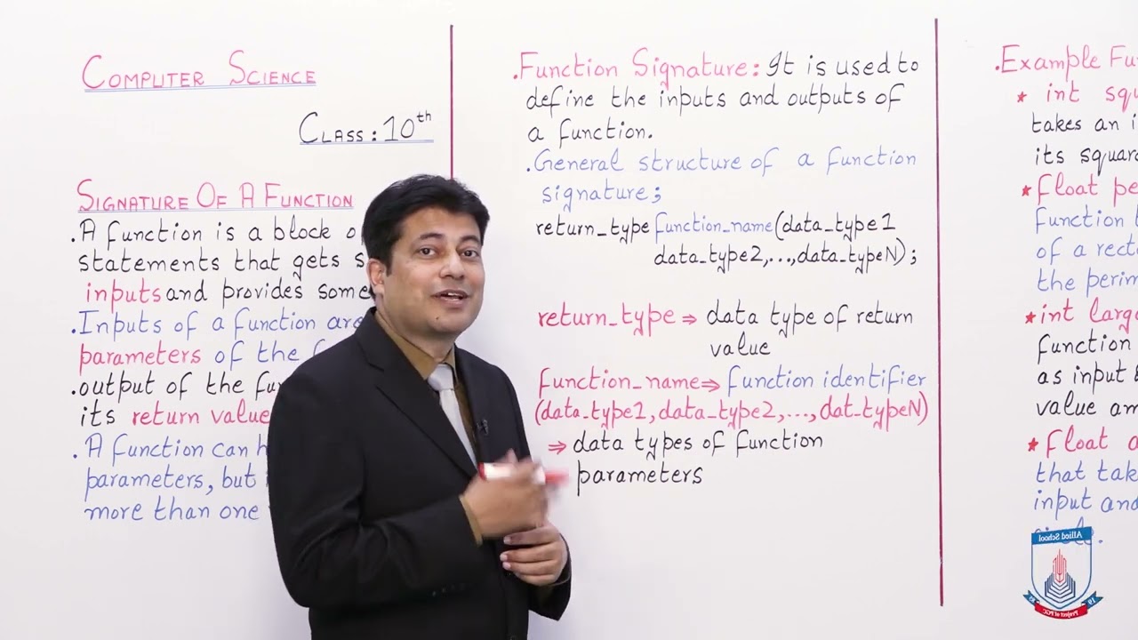 Class 10 - Computer Studies - Chapter 5 - Lecture 2 - Function Signature - Allied Schools