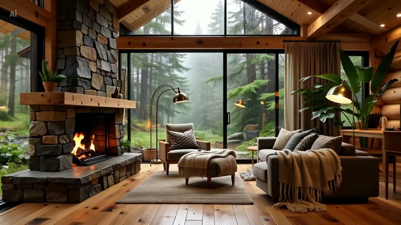 Cozy Cabin Rain & Fireplace | 1 Hour Worship Piano for Prayer, Sleep & Peaceful Rest