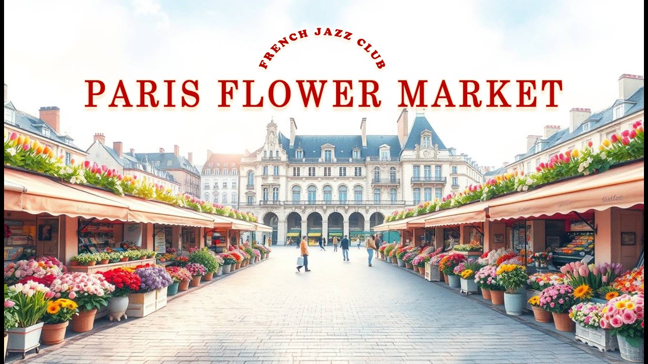 French Café Music in Paris Flower Market 🌸 Relaxing Morning Coffee Ambience for Studying & Relax