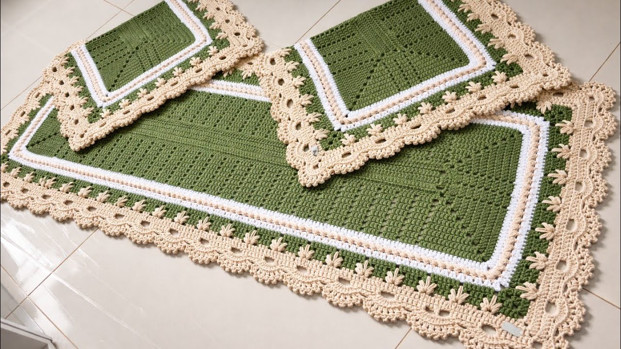 PASSADEIRA FOLHA RETANGULAR EM CROCHÊ MUITO FÁCIL DE FAZER,  #jogodebanheiro #crocheting