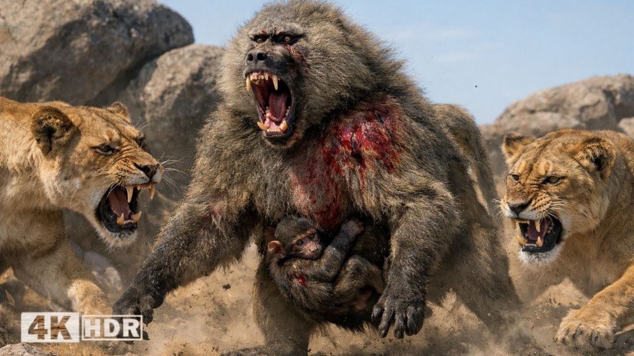 Babouin vs Lion &ndash; Un Face-&agrave;-Face Choquant dans la Nature Sauvage | DOCUMENTAIRE ANIMALIER