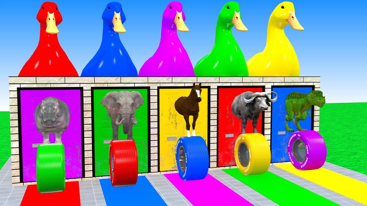 Long Slide Game With Hippopotamus Elephant Horse Buffalo Dinosaur 3d Animal Game Funny 3d Animals