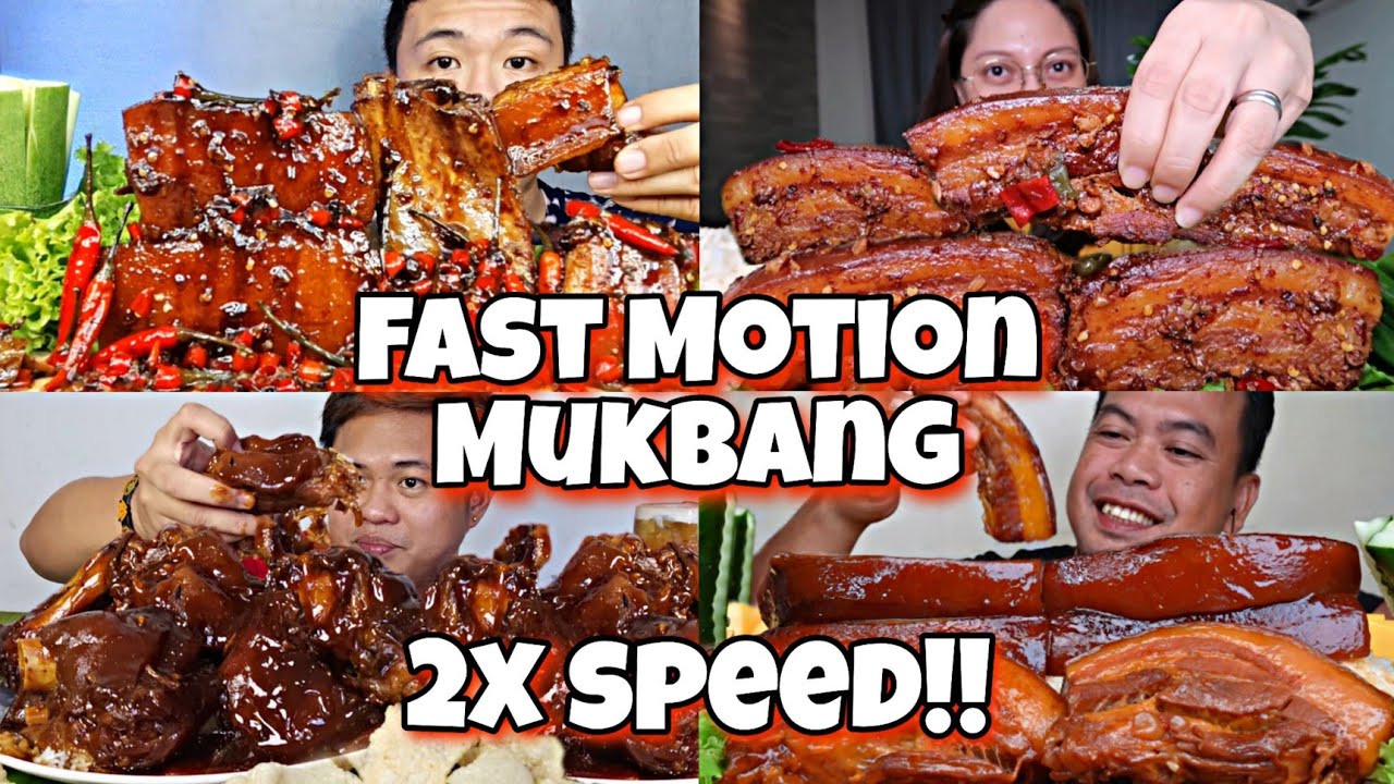 2x speed!🔥How Filipino🇵🇭Mukbangers Eats braised pork belly adobo|ASMR FASTMOTION Eating Compilations