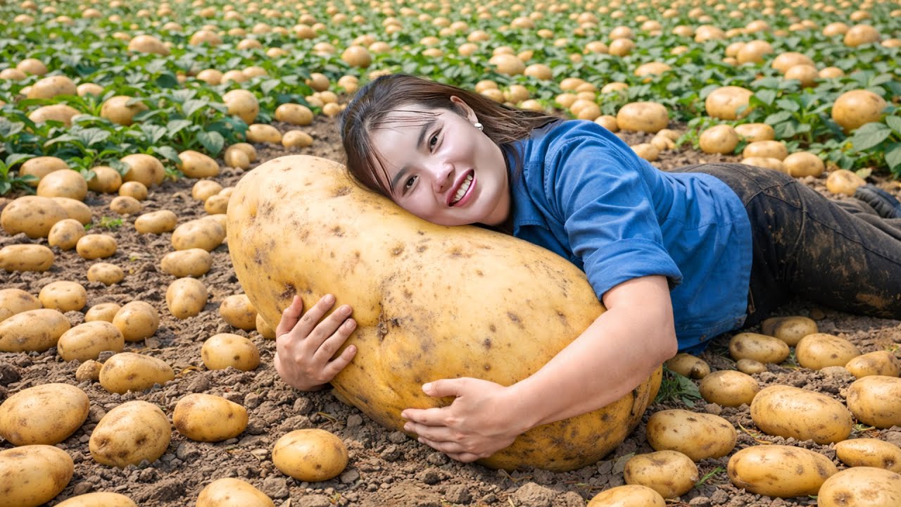 Harvesting 1600kg+ giant potatoes to sell at the market – Collecting wild honeycomb for my children