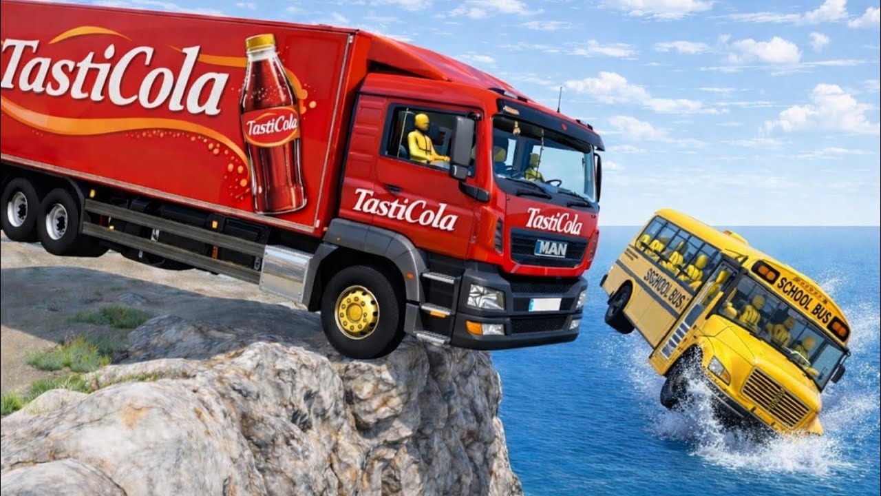 BeamNG.drive | School Bus on Dangerous Cliff Roads | 😱 Extreme Crash Test |#82
