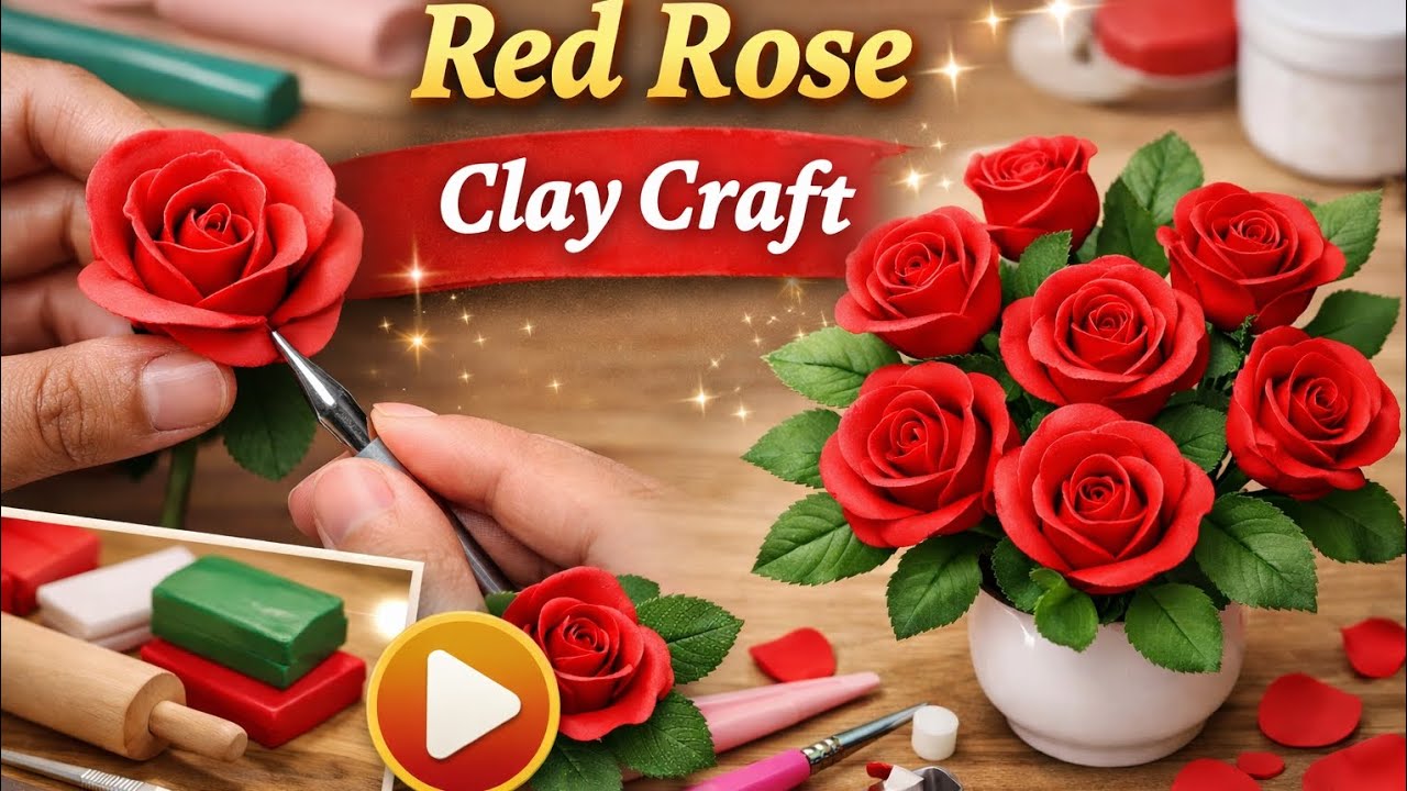 Easy to make clay craft red rose | how to make clay craft red rose | clay craft idea