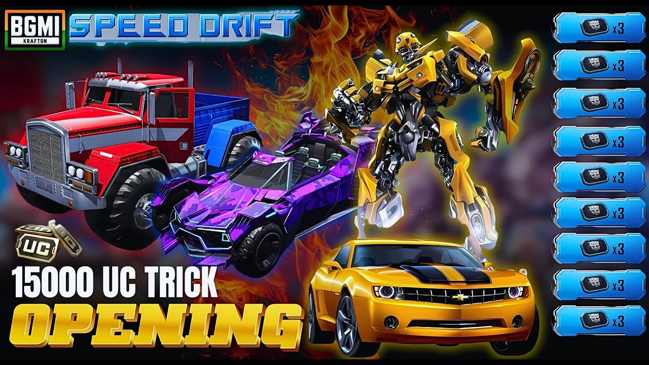 NEW Transformers Speed Drift Car Opening x3 Key Trick with Only 15K UC 🔥 | BGMI UC Saving Method!