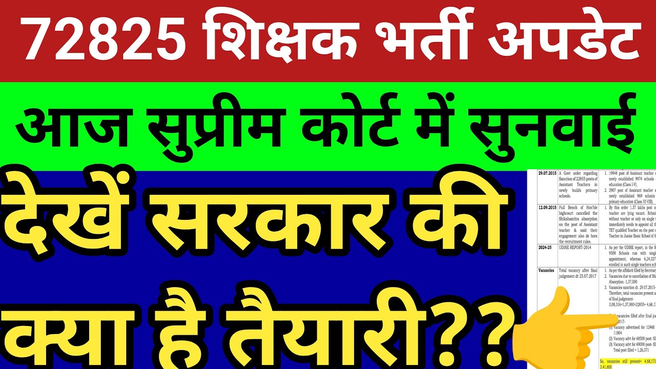 72825 शिक्षक भर्ती बिग ब्रेकिंग।आज सुप्रीम कोर्ट में अहम सुनवाई। देखें सरकार की क्या है तैयारी।याची