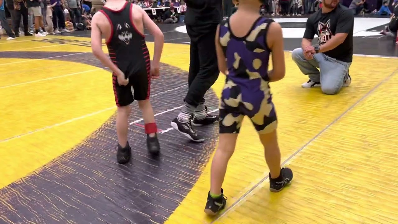 My six year old wrestling his first tournament of the year. Third place match!!