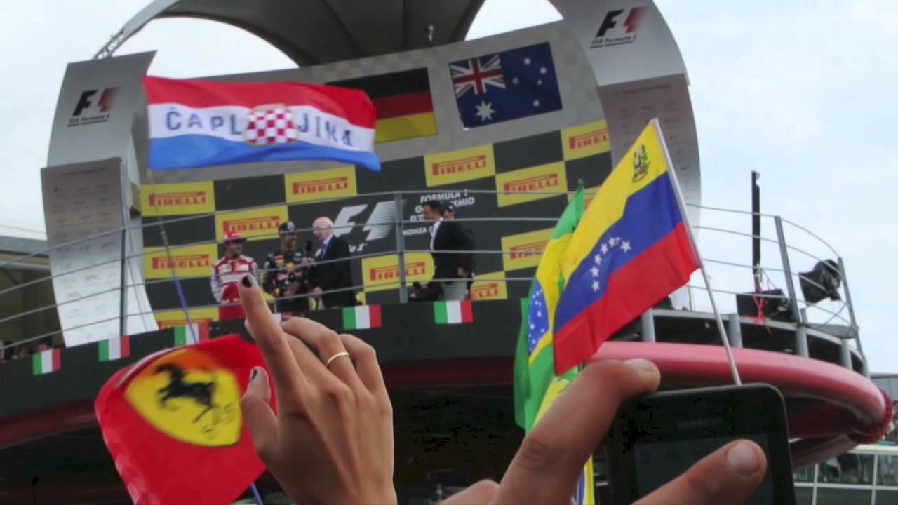 F1 Monza 2013 GP Italy Podium Vettel Alonso Weber Trophy