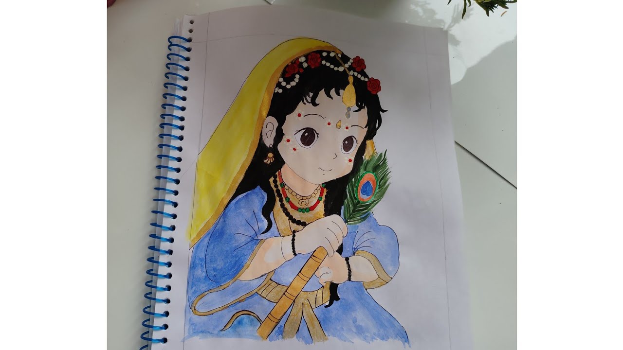 Shree Radhe painting🎨 with watercolor//step by step tutorial// radhey radhey 