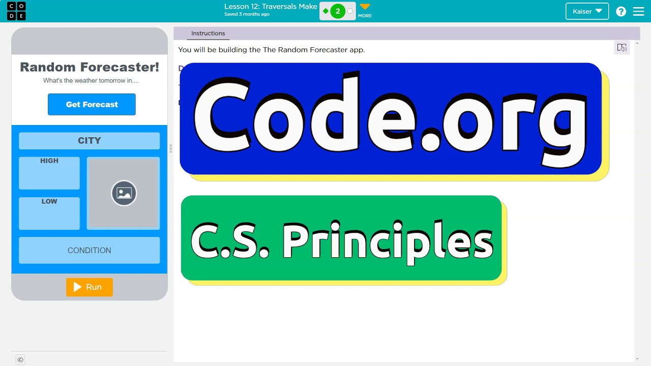 Code.org Lesson 12 Traversals a Random Forecaster App | Activity Guide | Answer Tutorial | Unit 6