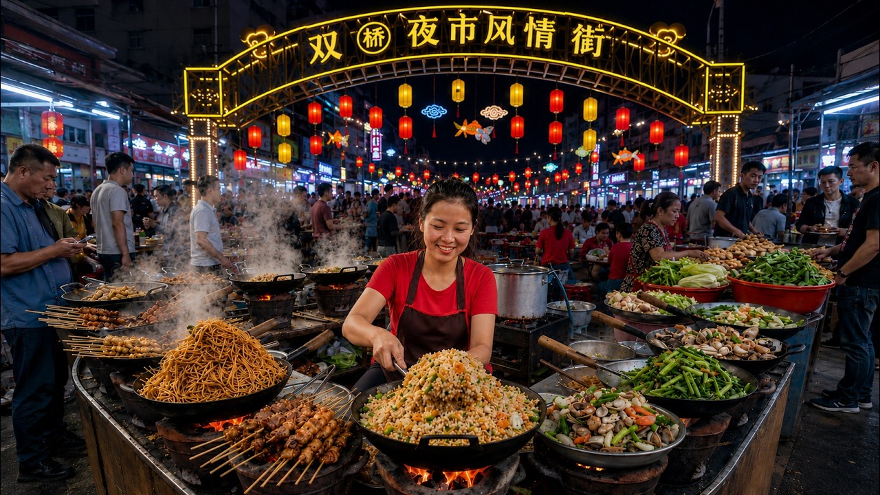 中国の巨大夜市で100種類以上食べ歩き｜マジで全部うまい！昆明・双桥美食街