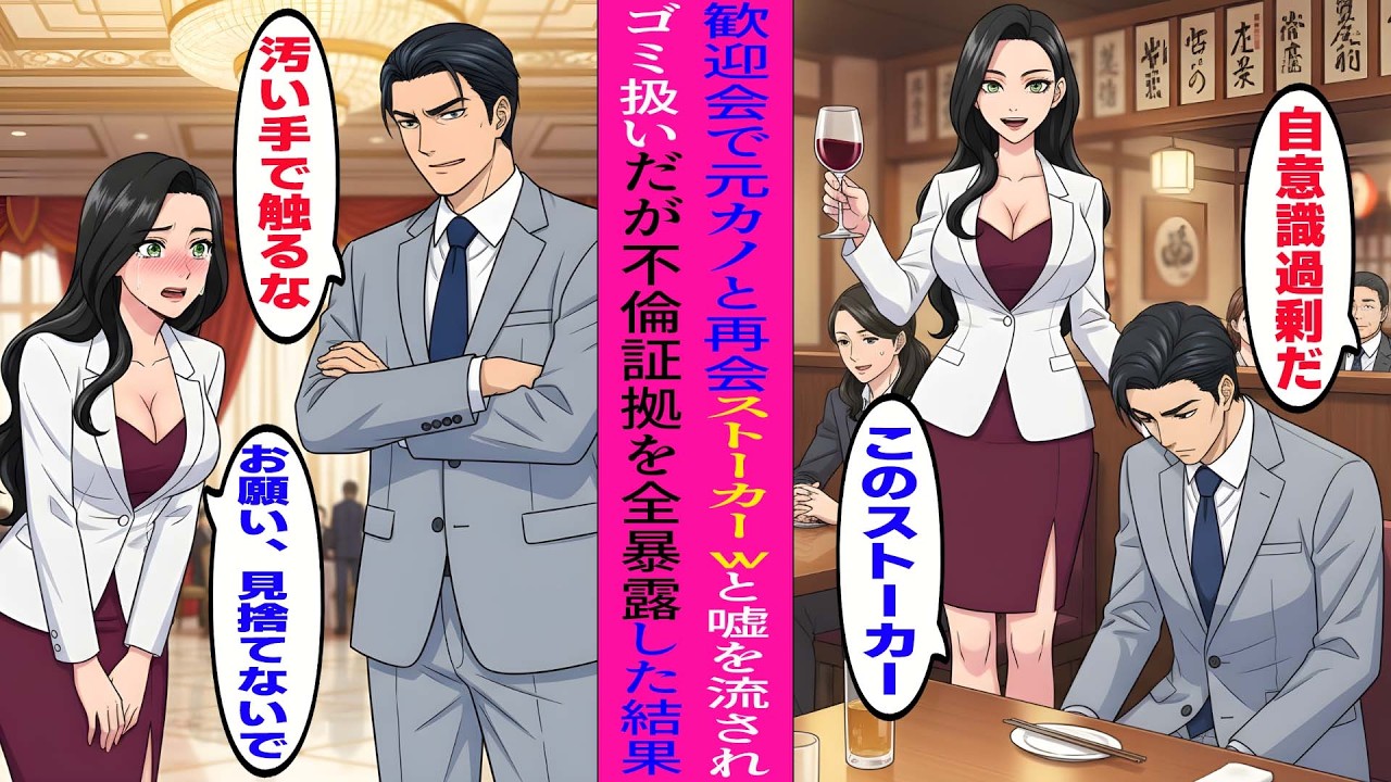 【漫画】転職先のリーダーは俺を捨てた元カノだった。歓迎会で「ストーカーw」と吹聴され、今の彼女の前で公開処刑→追い詰められた俺がモニターにある映像を流した結果…【恋愛マンガ】【スカッと】
