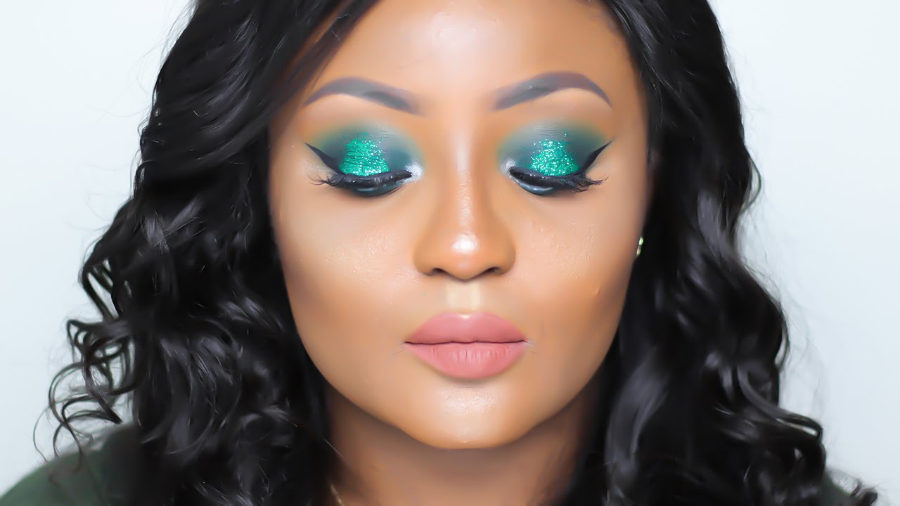 Green Glitter Makeup Tutorial | Nigerian Independence Day Inspired | Youkeyy
