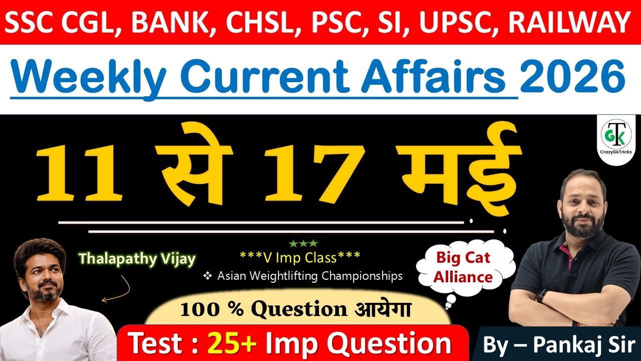 11 - 17 May 2026 Weekly Current Affairs | Most Important Current Affairs 2026 | CrazyGkTrick
