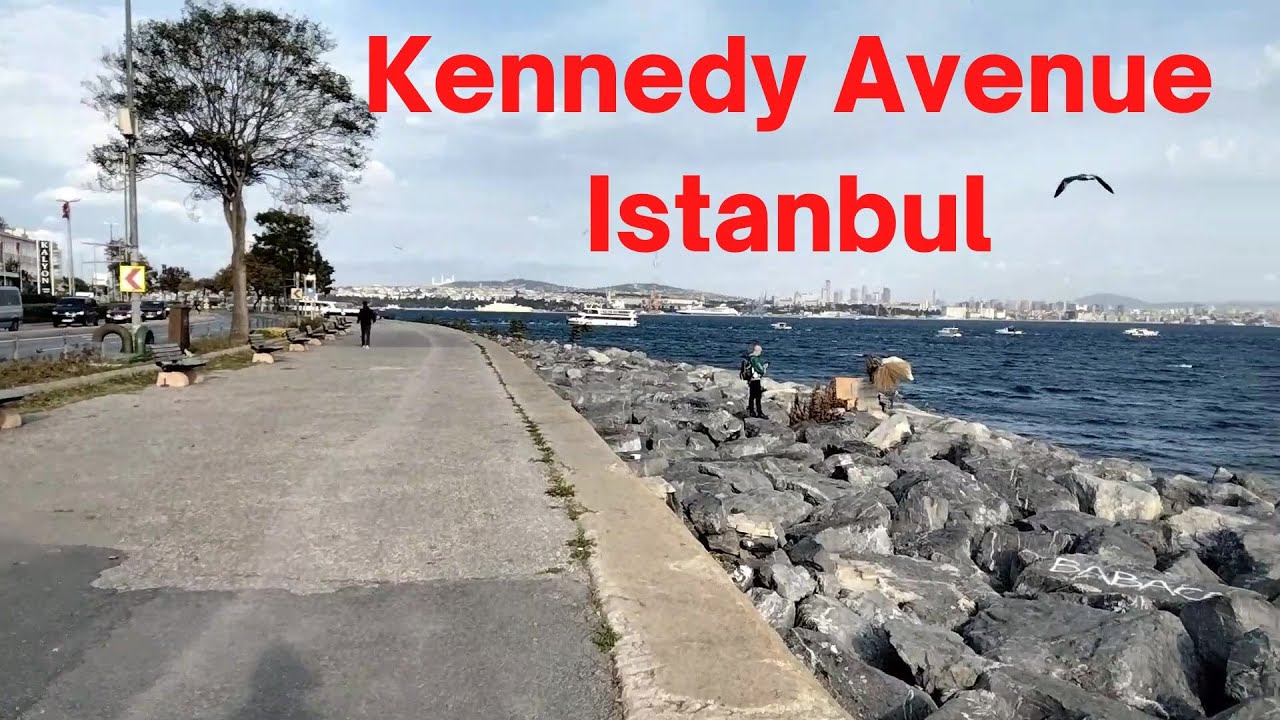 Walk along the Kennedy Avenue in Istanbul, beautiful coastline and strong wind