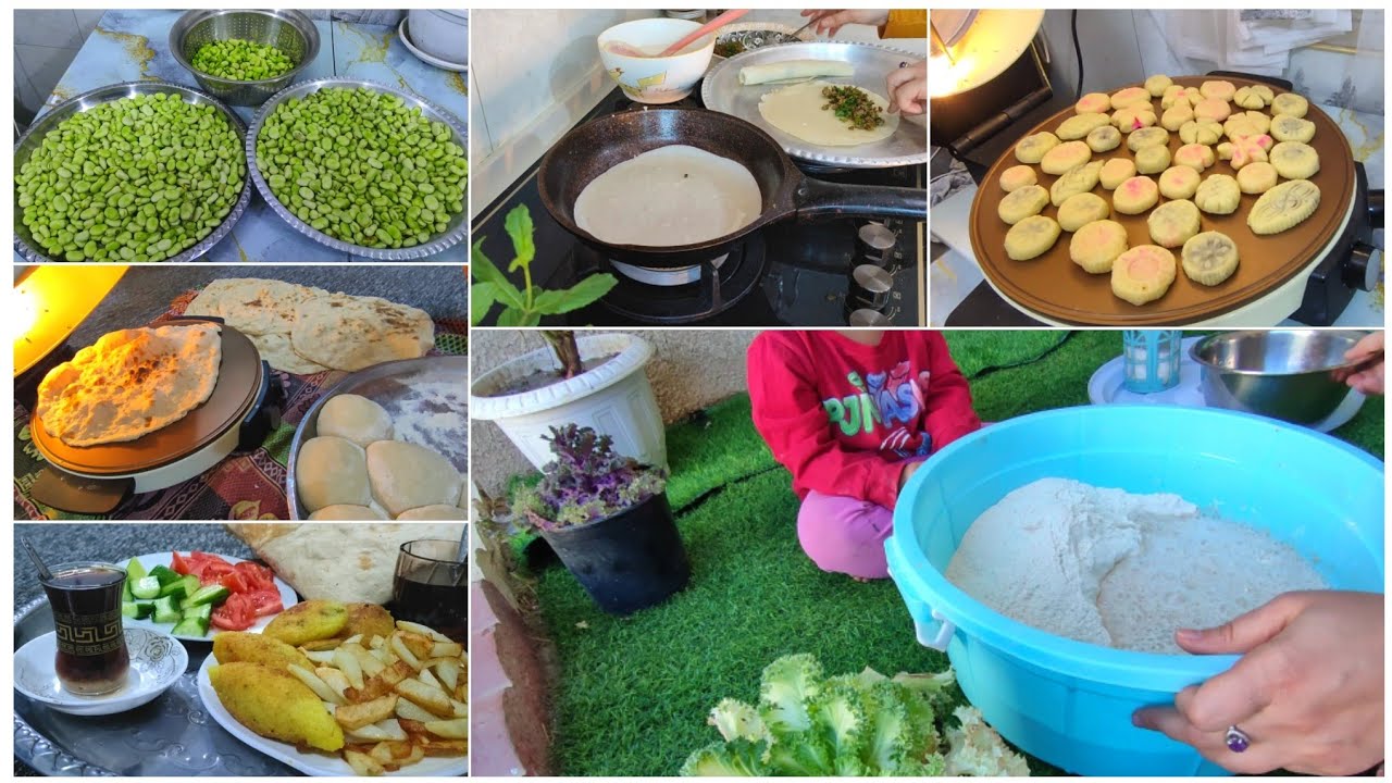 اخوي ورطني جبنا العيد🤩عجن وخبز من الصبح💪مستمرين بتفريزات شهر رمضان🌙بورك🌯كليجه بالزيت🤤باقلاء