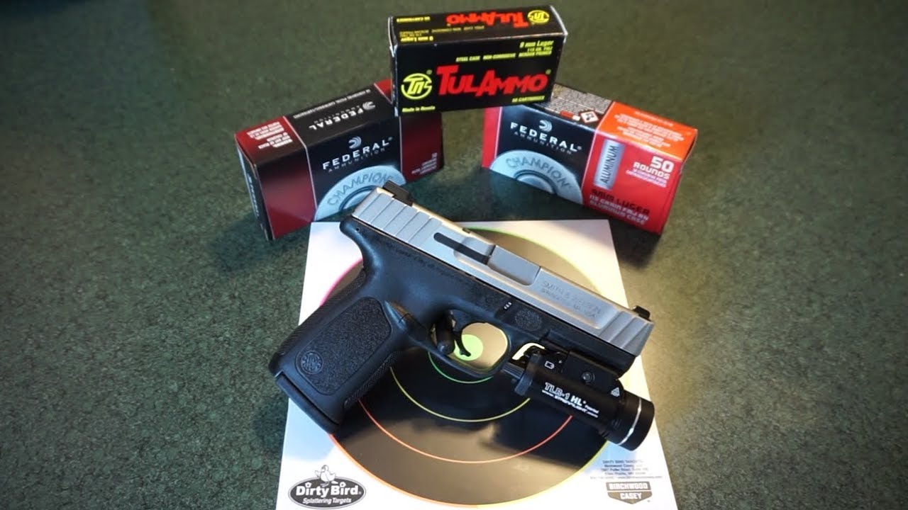 Smith & Wesson SD9VE accuracy test with brass, aluminum and steel-cased ammo!