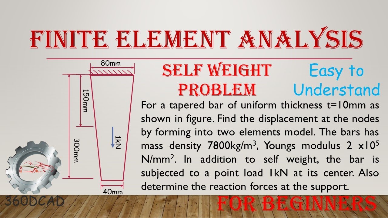 Finite Element Method 1D Self Weight Tapered Bar Problem with simplified solution (Direct Method