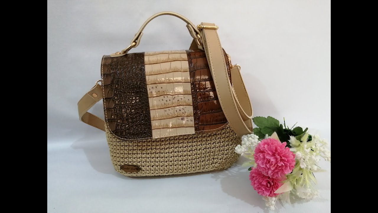 الشنطه الترند بقاعده وقلاب جلد  احدث شنط الكروشيه خطوه بخطوه crochet bag