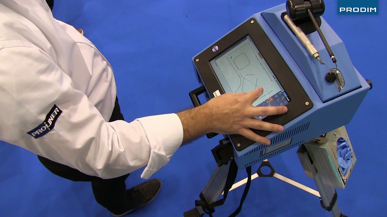 Measuring a countertop with the Proliner at Marmomac