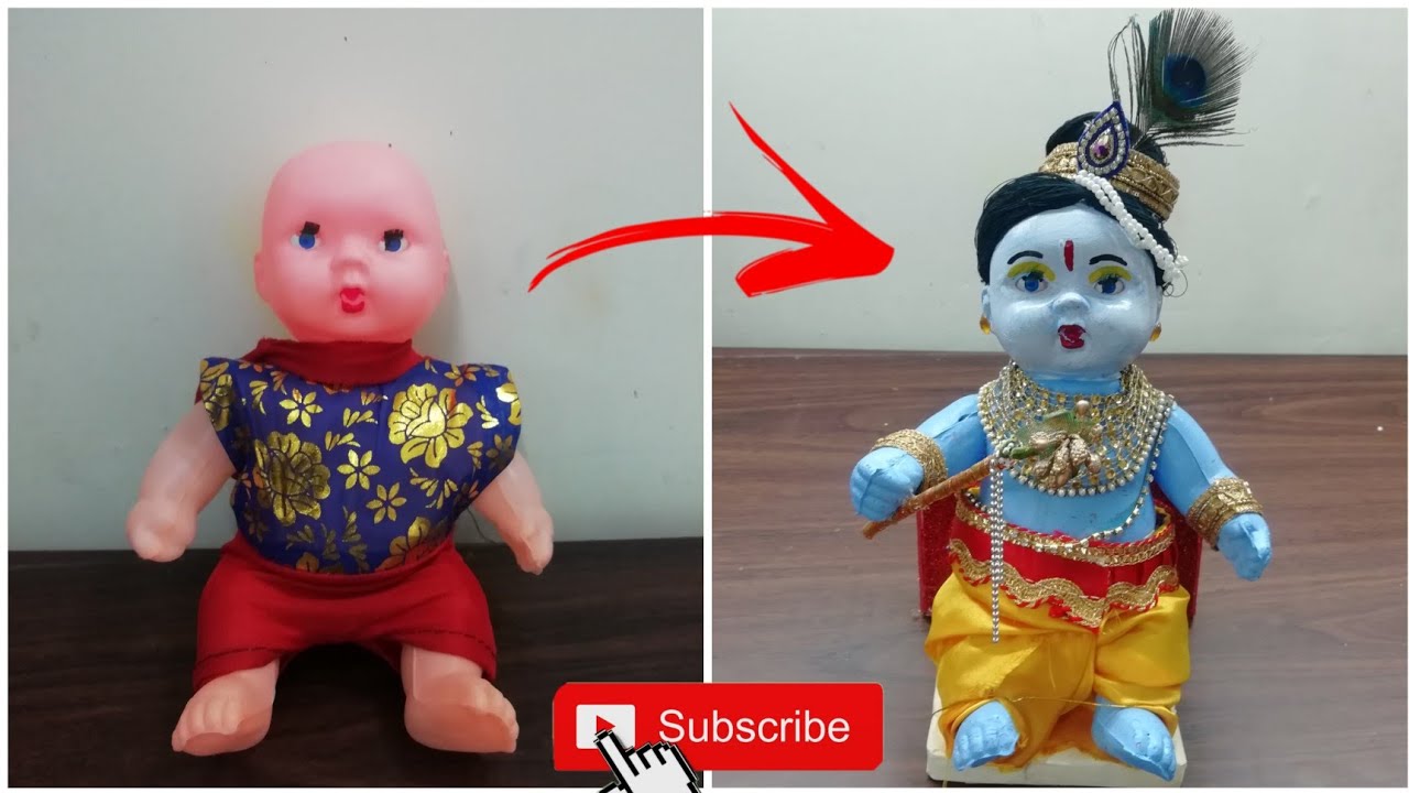 How to make baby  Lord krishna from doll. [jamamastmi special craft]