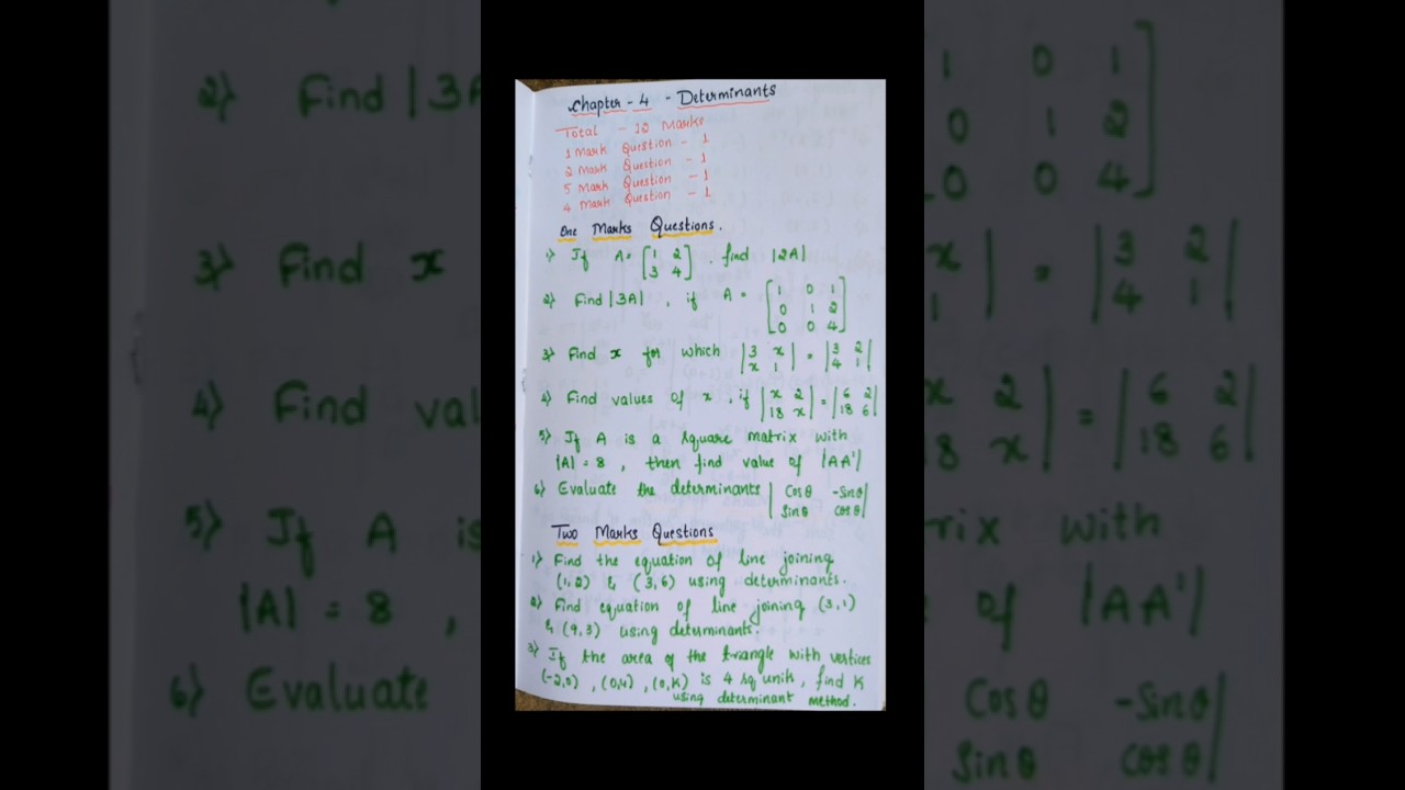 2puc mathematics important questions #shorts#determinants