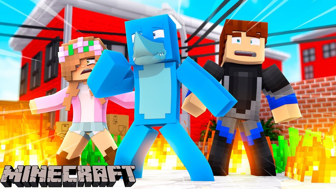 LITTLE KELLY TRAPPED IN A BURNING BUILDING !!! Minecraft w/ Sharky and Scuba Steve
