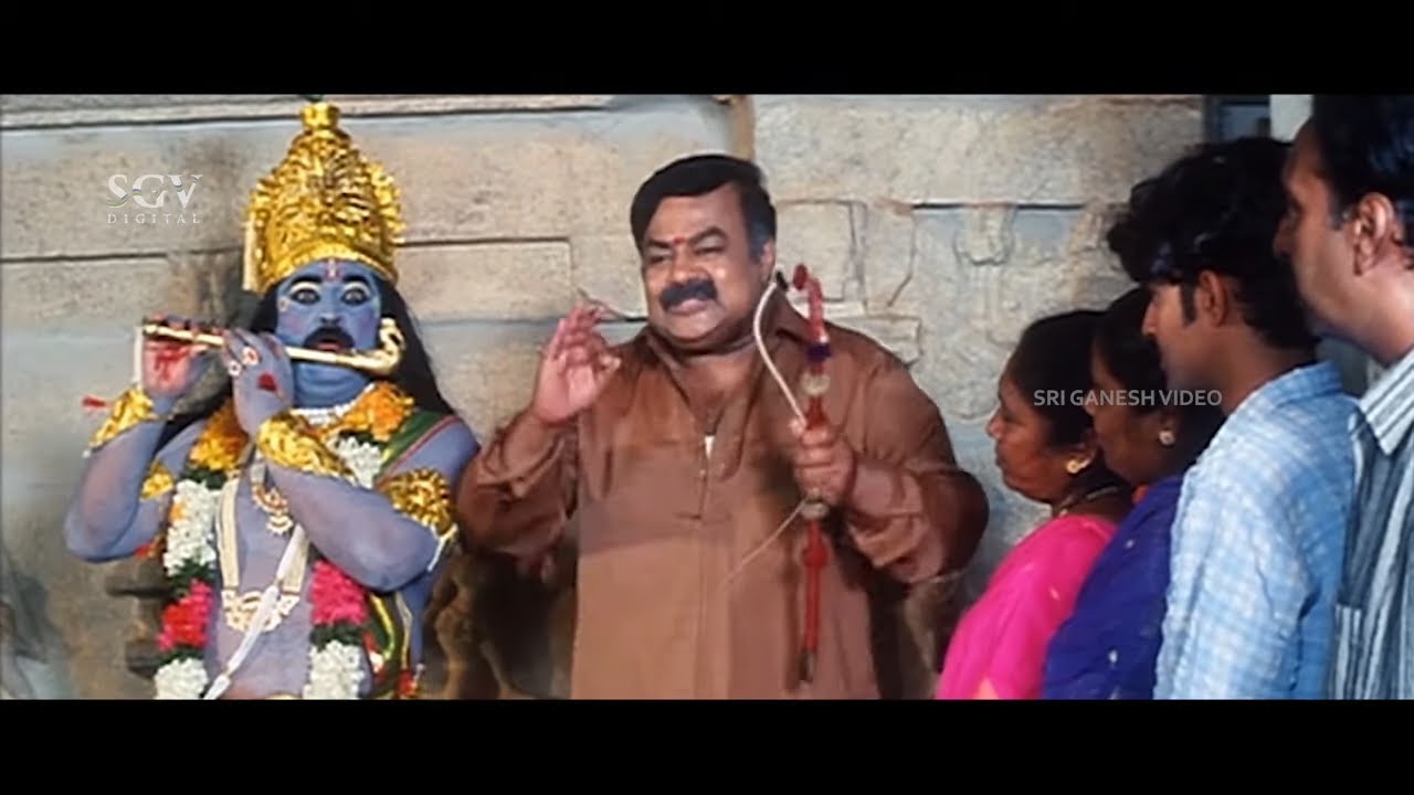Jaggesh Stands in Temple to Escape from Father | Comedy Scene | Srinivasamurthy | Mr. Bakra Movie
