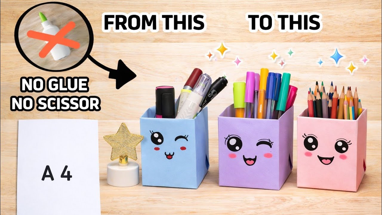 How to make paper pencil box | DIY Paper Box ideas  | Easy Origami Box Tutorial Craft