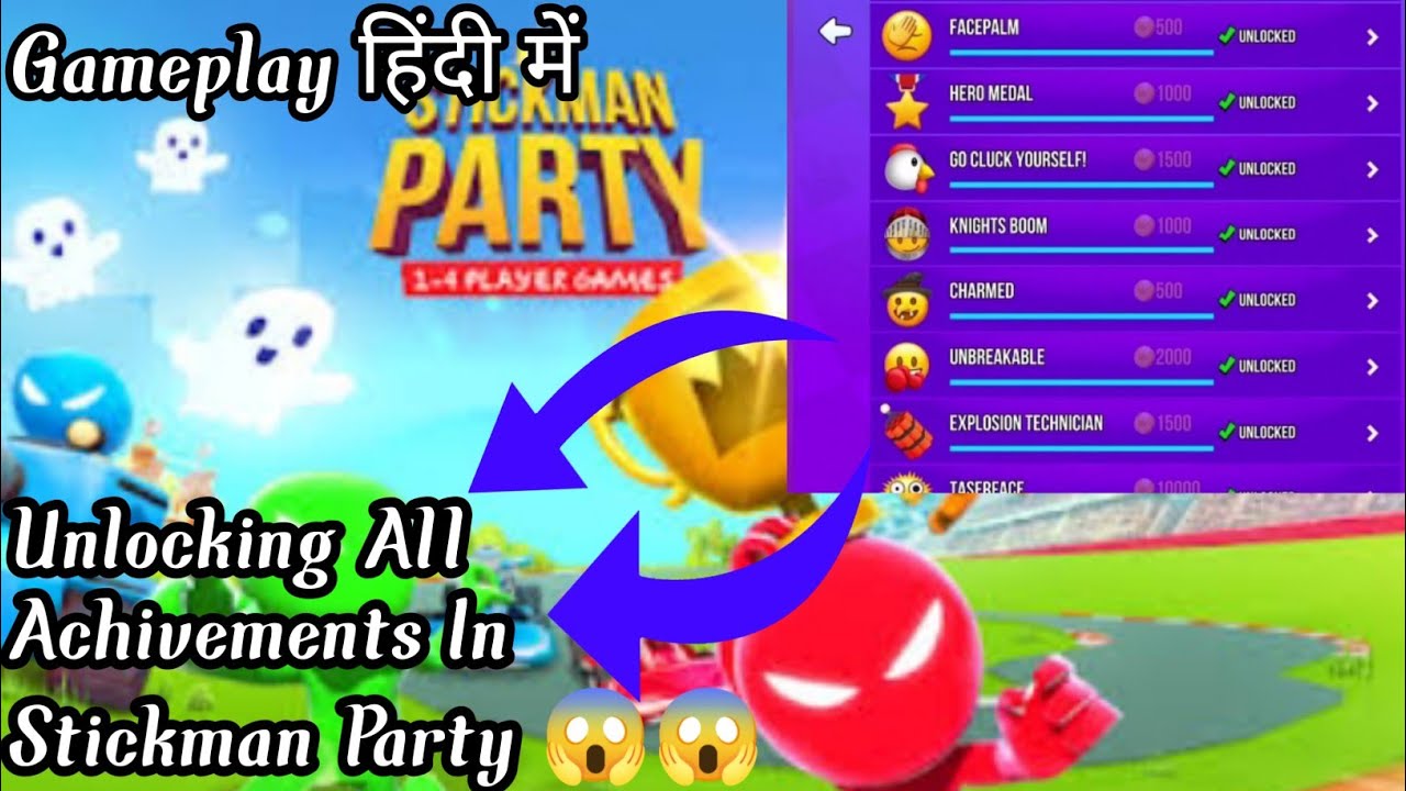 Trying To Get All Achivements In Stickman Party 🥳(gameplay in hindi)