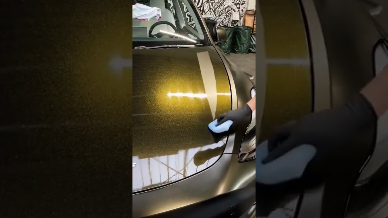 Ceramic coating on a Satin Gold Dust Black Wrap🔥 #shorts #carcoating #cars #tesla