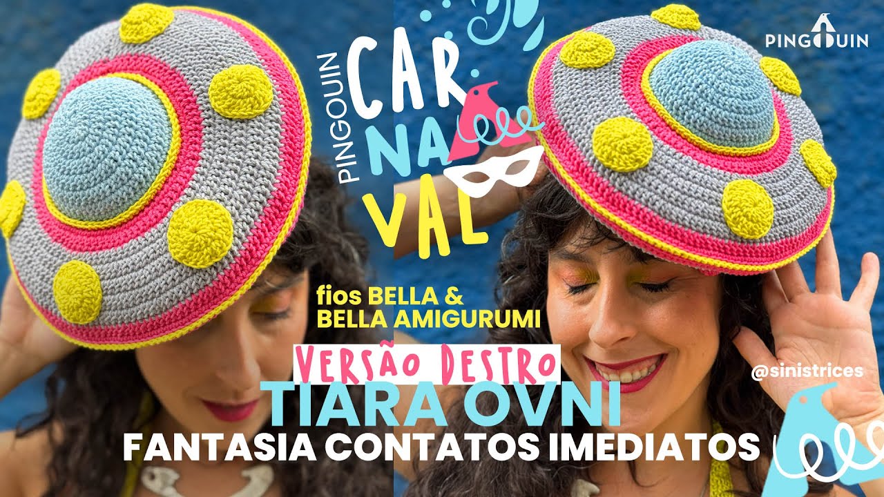 Tiara Ovni em crochê com os fios Bella e Bella Amigurumi (versão para destros)