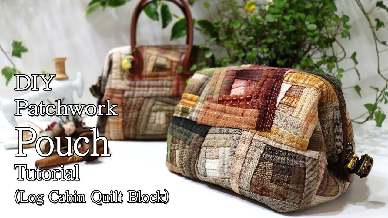 Quilted DIY Patchwork Pouch Tutorial I Log Cabin Quilt Block(퀼트 휠 프레임 파우치 만들기)