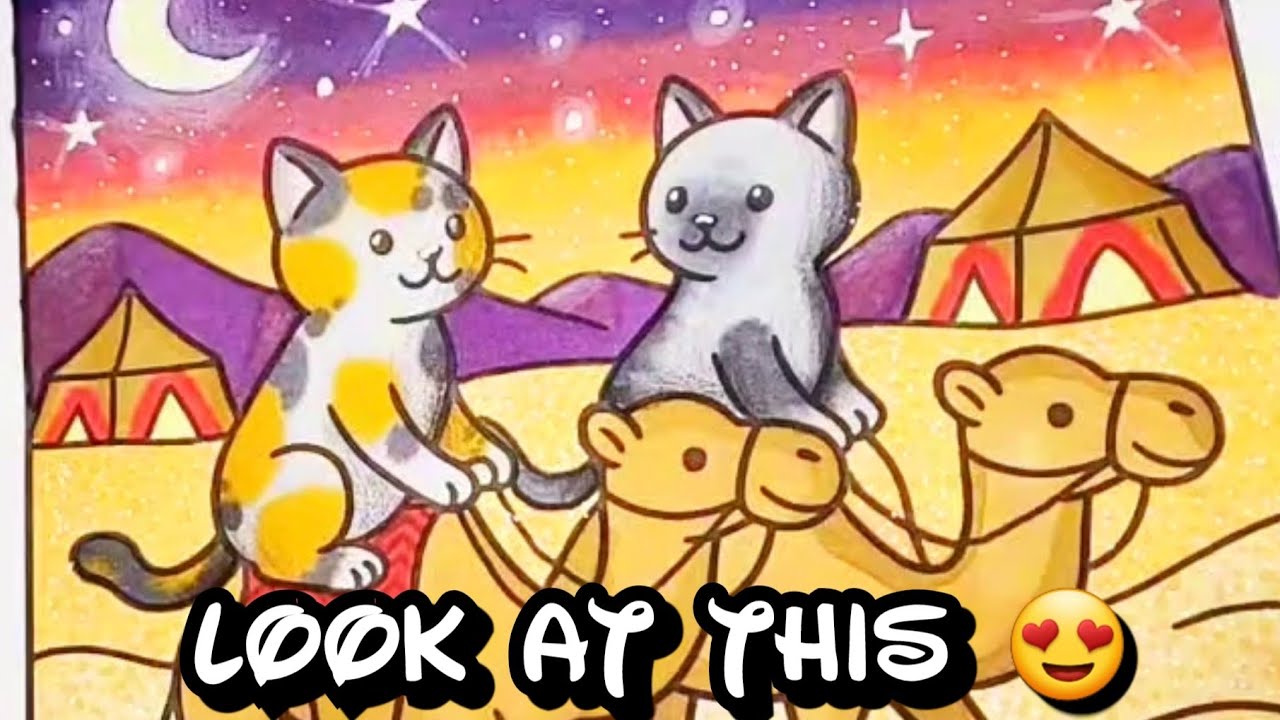Real-Time Coloring ASMR: Cats Riding Camels in the Desert | Relaxing Art Video | Ohuhu Markers Sound