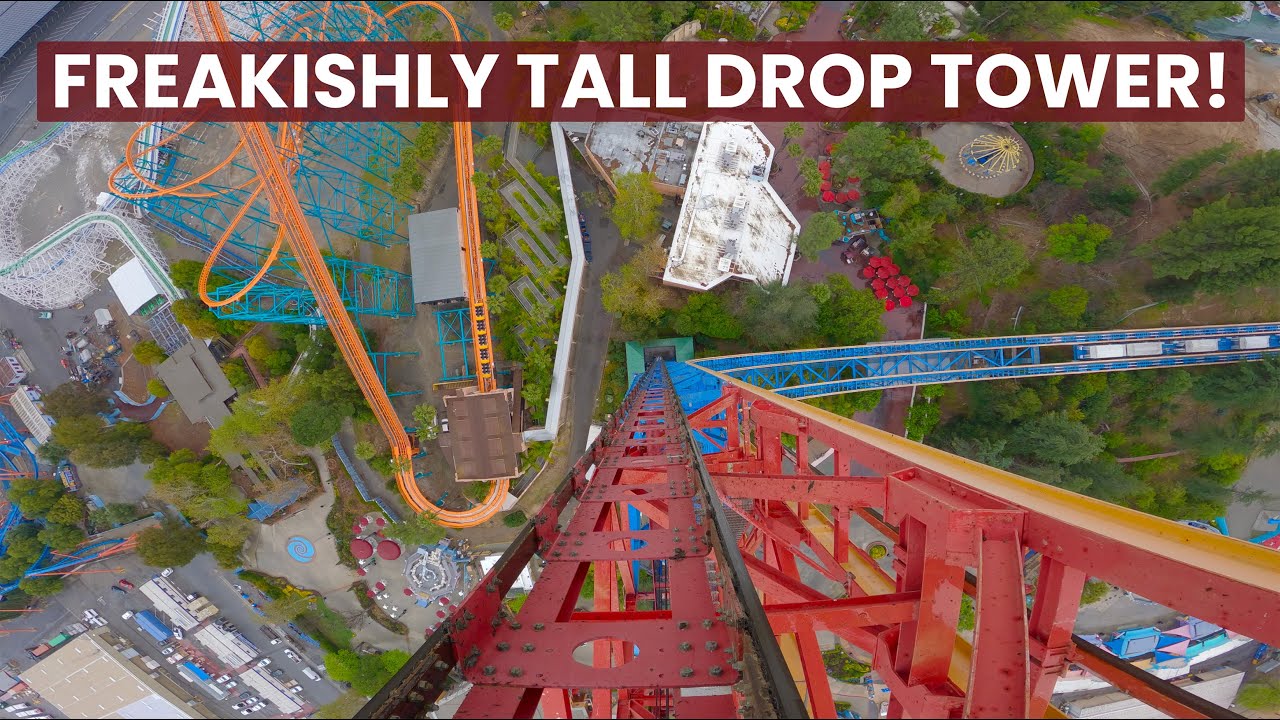 Lex Luthor Drop of Doom Straight Down POV! 415 Foot Tall 85 mph Drop Tower at Magic Mountain!