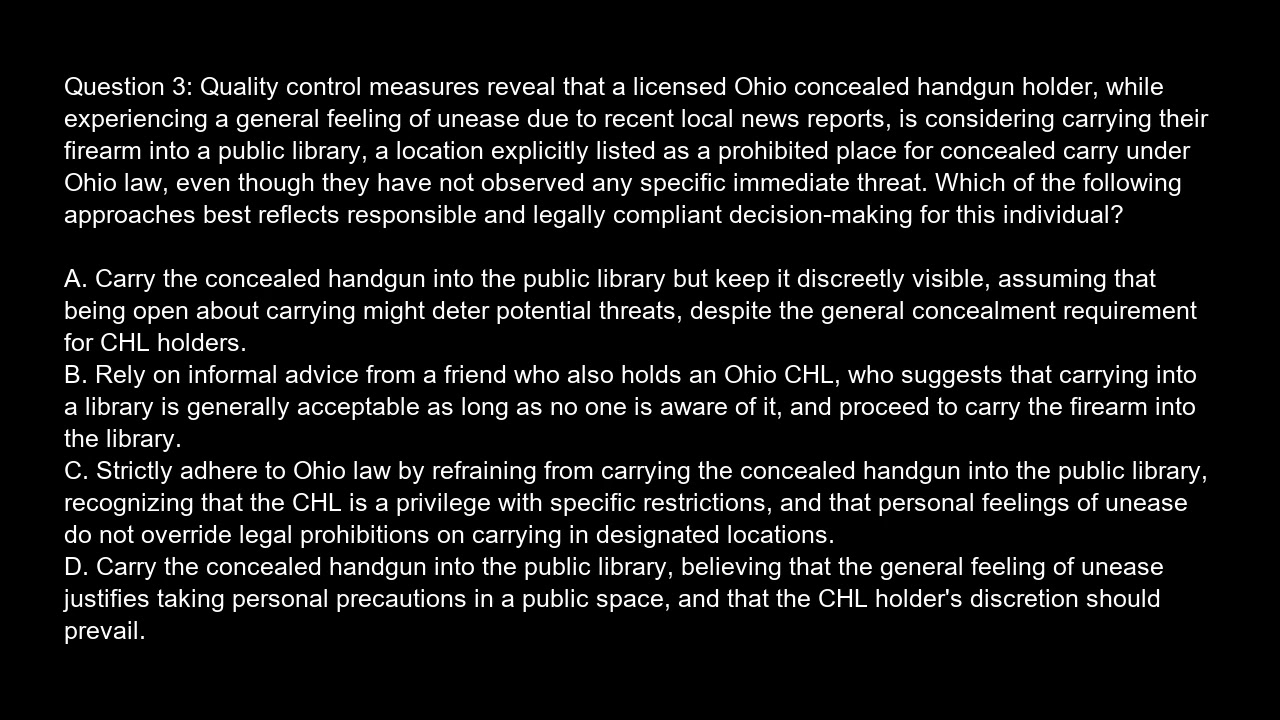 Ohio  Concealed Handgun License  CHL  Exam  Optional  Free Practice Test And Answers Updated